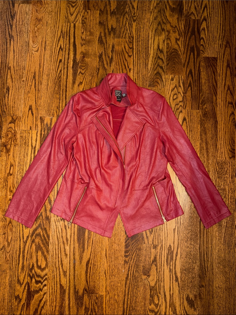 NWOT Clara Sunwoo Liquid Leather Jacket Merlot Red - Picture 3 of 6